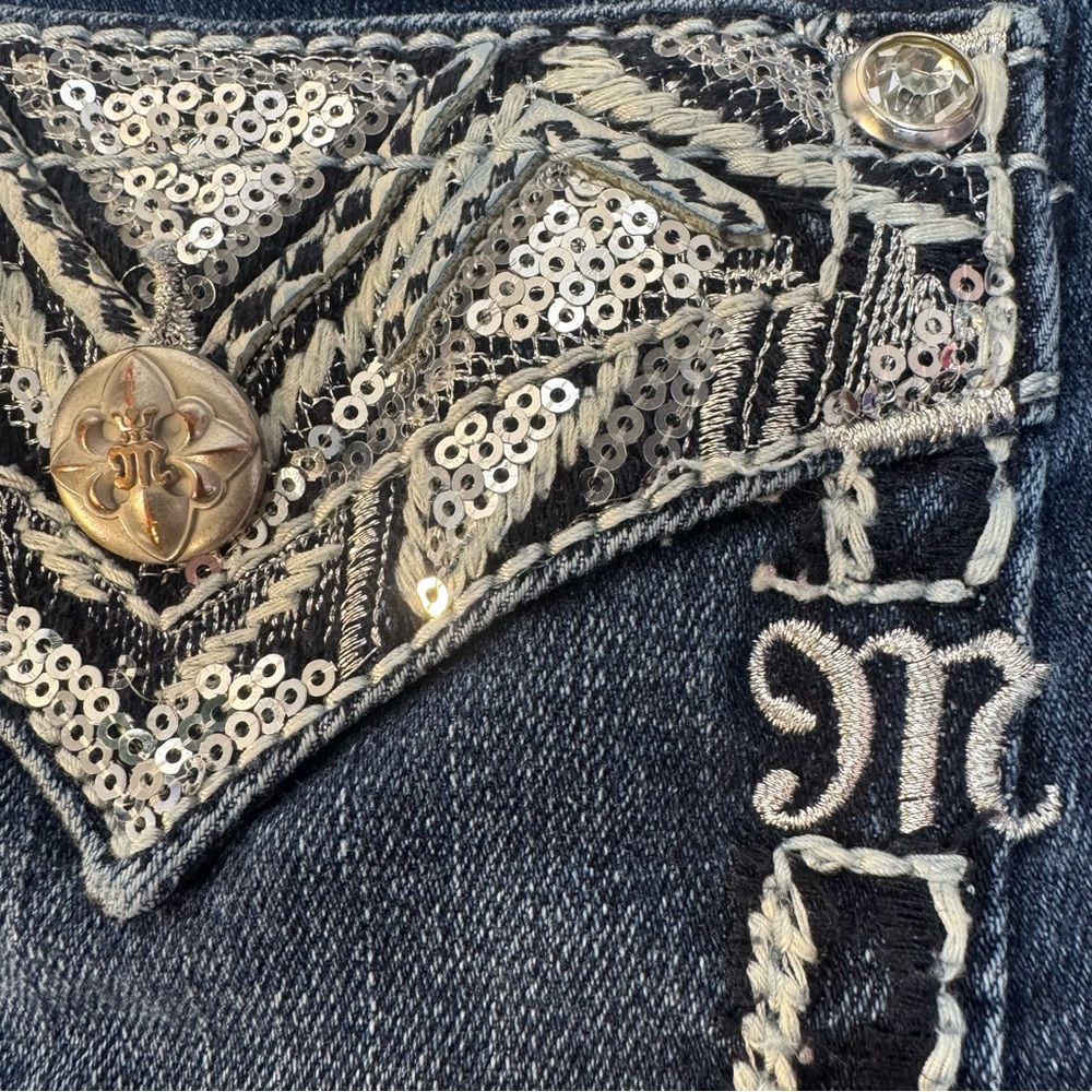 Miss Me Signature Slim Boot Western Sequins Embellished Denim Blue Jeans - Picture 4 of 12